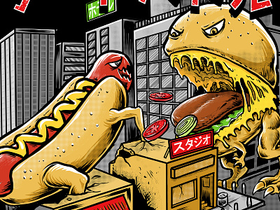 hotdog vs hambuger animation branding burger design flat food hotdog icon illustration logo monster polkadothero t-shirt tshirt tshirtdesign typography ui ux vector website