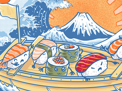 pirates sushi off kanagawa design drawing food godzilla icon illustration japanese kanagawa logo monster polkadothero ramen sketch sushi t-shirt tshirt tshirtdesign vector vegan