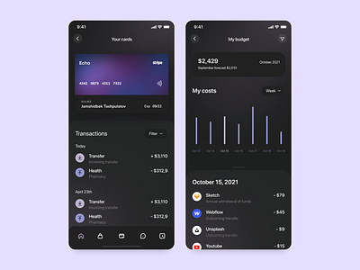 Mobile Banking app app banking card concept dark design fintech ui wallet
