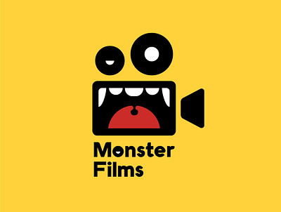 monster films logo concept film filmmaker flat illustration logo logodesign logotype monster vector yellow