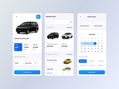 Car Rent Service UI android app design blue branding car rent car rent ui clean ios mobile app design modern design ui ui design user interface