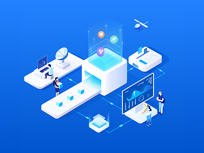 2.5D illustration - Business process system 2.5 2.5d blue bright color design enterprise ewp illustration process ui web website