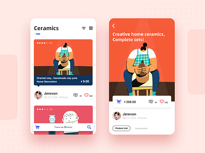 Ceramic display platform UI APP app bright ceramics color design e commerce illustration orange platform pottery red series store ui