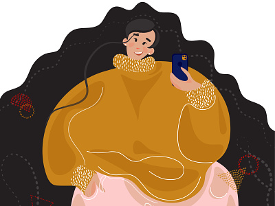Body positive plus size cartoon Girl bodypositive flat design girl character happy illustration overweight phone plus size positivity selfie selfies sweater vector woman