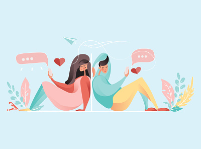 Send Love gives that warm feeling.. couple flat flat design girl character illustration love message tender valentine day vector