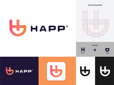 Happy app logo app branding design flat icon lettering logo minimal typography vector