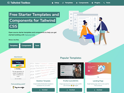 Original TailwindToolbox Home page design illustration interface tailwind css ui