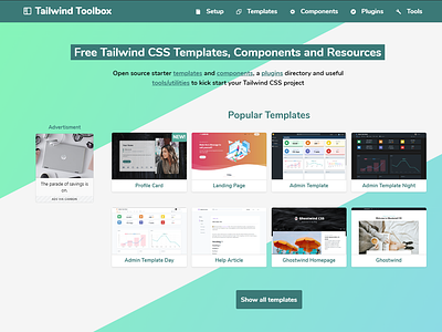 New TailwindToolbox Home page design interface tailwind css ui user experience web design