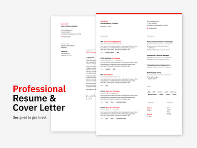 Resume & Cover Letter Design cover letter cover letter design cv design red resume resume clean resume cv resume design