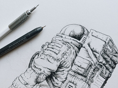 Astronauting astronaut explore illustration ink paper pen pencil space