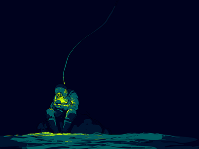 Oceanic Panic—WIP dark deep diver illustration light ocean sand sea sketch water