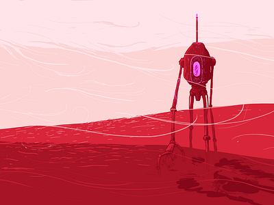 Duststalker—WIP dark desert dust illustration robot sand saturated stroll walk