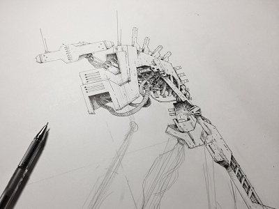 Wired Up bot drawing hand illustration ink mechanical pen pencil robot sketch