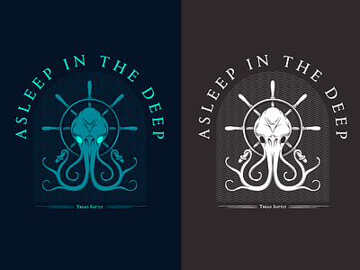 Asleep in the Deep badge cthulu design illustration lovecraft nautical ocean octopus sean squid vector