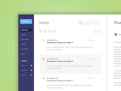 Rebound of E-mail app clean email flat minimalistic simple ui ux
