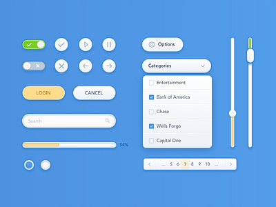 San Ui Kit bar blue button clean interface kit scroll search slider switch web white