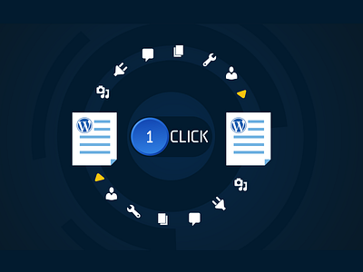 Plugin 1 Click advertising blue button click design graphic