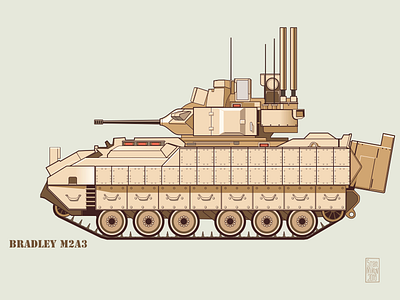 Bradley M2A3 army desert graphic military tank vector