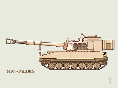 Tank M-109 Paladin army desert graphic military tank vector