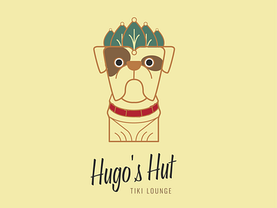 Hugo's Hut bar branding bulldog cocktails design flat icon illustration logo lounge pitbull tiki typography vector