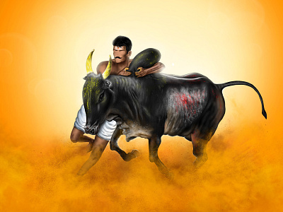 Jallikattu artwork digital art digital painting dribbble festival jallikattu photoshop pongal practice pride shot traditional