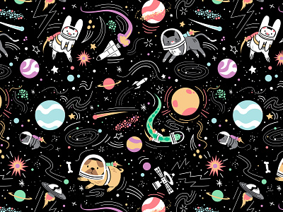 Space Pets bunny cats cute cute animals dogs galaxy illustration pattern pets planets space stars