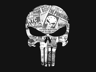 Punisher Design design graphic design graphic art icon illustration illustrator logo marvel comics marvelcomics mixed media news design newspaper newsprint punisher skull the punisher typography