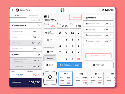 Restaurant POS terminal billing bills checkout design interface ipad pay payment point of sale pos pricing restaurant sketch tablet terminal ui
