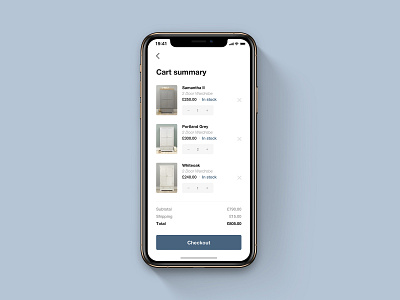 Cart Page for Furniture App add to cart app basket bedroom branding cart category category page checkout design ecommerce flat furniture furniture store ikea interior design mobile ui ux wardrobe