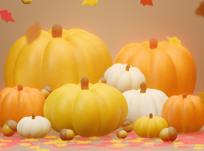 Pumpkin and Acorn Set 3d design illustration