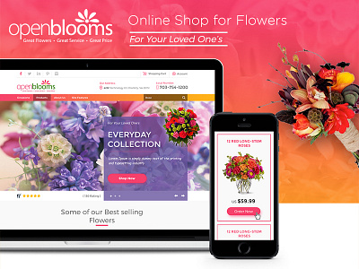 Openblooms bouquet colorful ecommerce flowers interface online shopping ui user web