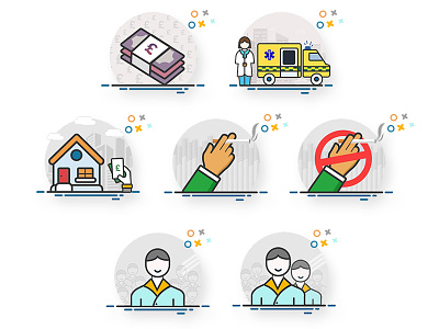 Flat Icons Set ambulance cigarette colors doctor euro flat fun home icons illustrator line profile
