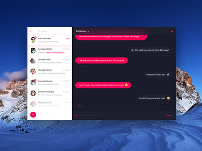Chat Module - UI challenge bubble chat conversation desktop messages people red sidebar team widget