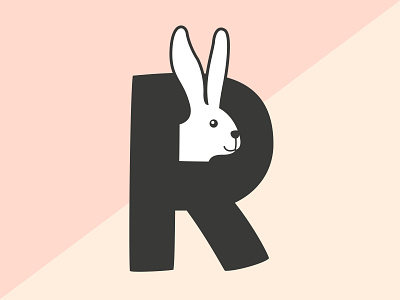 R is for Rabbit animal cute graphic design letter logo negative space