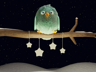 Happy H-owl-idays! 3d bird blender christmas night