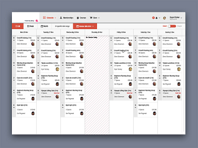 Gym dashboard book booking calendar class dashboard diary gym interface menu responsive schedule ui