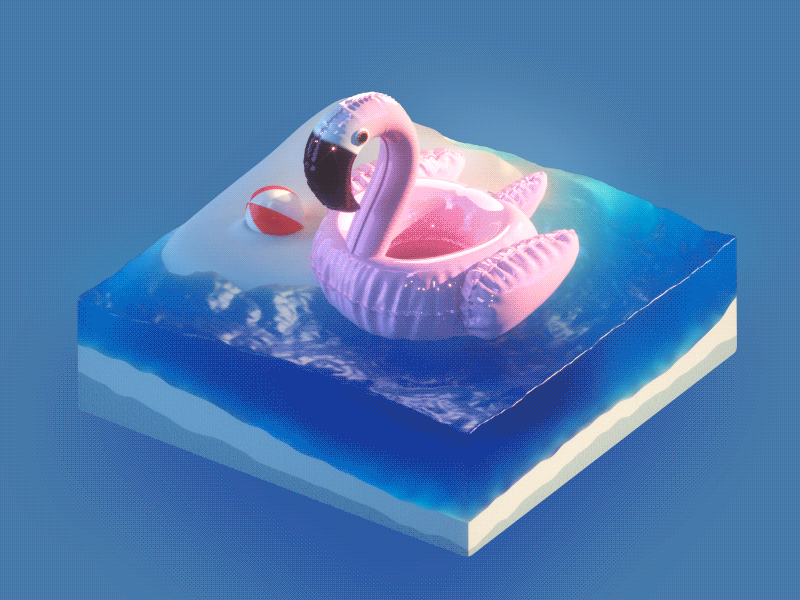 flamingo beach animation beach c4d flamingo sea summer swimming ring