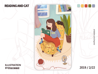 Reading with my cat design illustration ui web