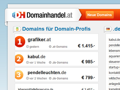 Website Domainhandel.at austria domainhandel.at domains interface screendesign website