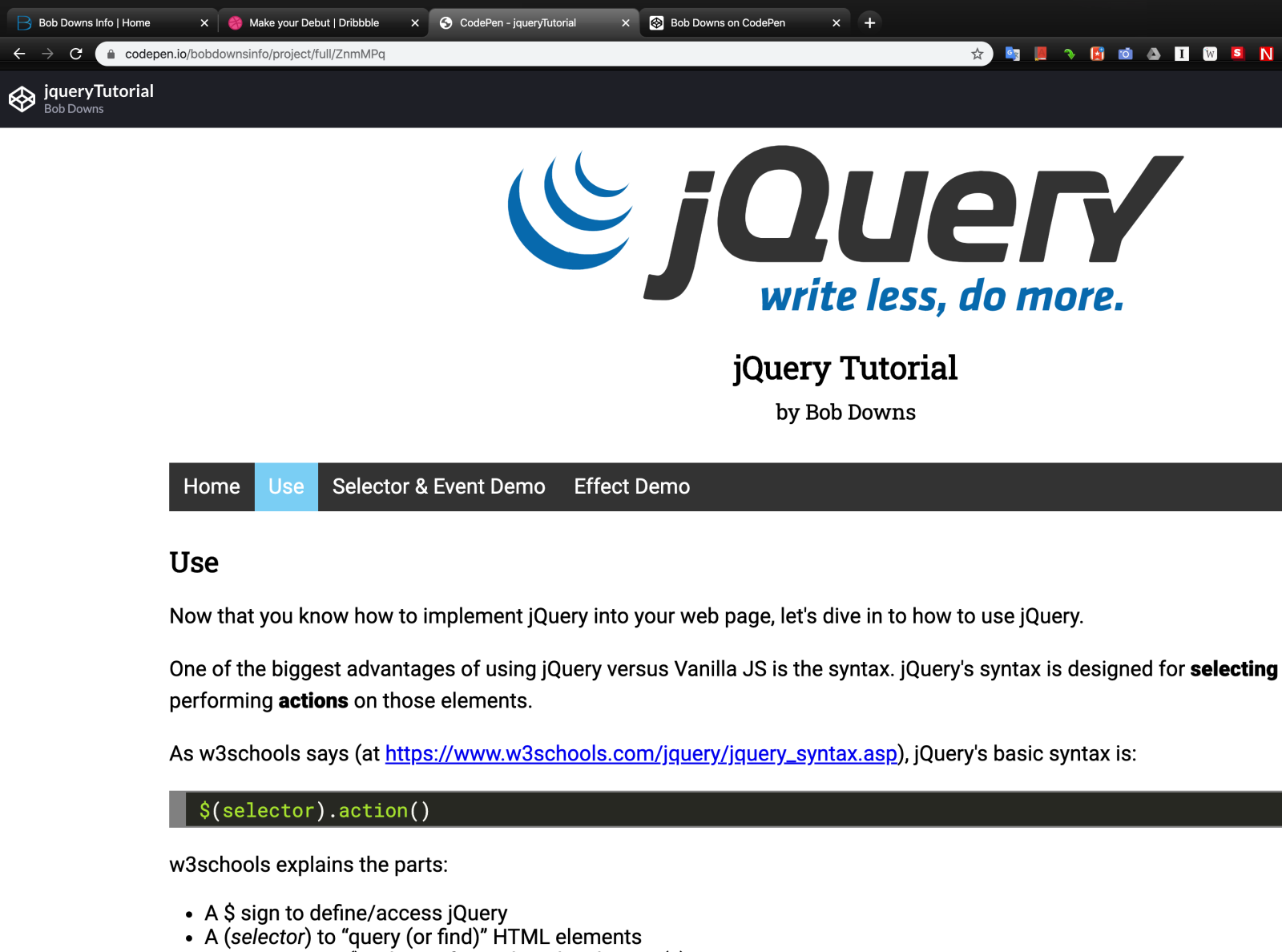 JQuery Tutorial On CodePen By Bob Downs On Dribbble