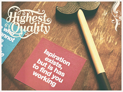Once upon a typo business card desk graphic design inspiration magenta mustache pensil square wood work