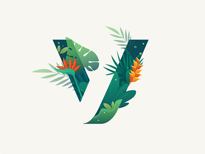 Vonage Green Team logo floral flowers leaves logo monogram tropical
