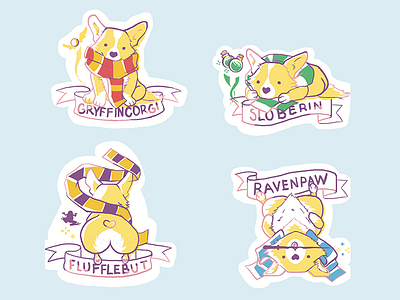 Pawsome hello! corgi gryffindor harry potter hogwarts hufflepuff ravenclaw slytherin stickers