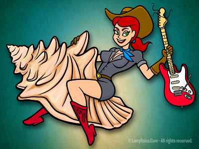 Surf Band Logo cartoon cowgirl guitar illustration shell surf