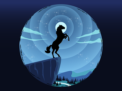 The Valiant Heart adobe illustrator ai brave horse illustration love moon mountain night peace qiang gu valley vector 古强