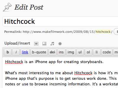 Trying to write about Hitchcock iphone app safari writing