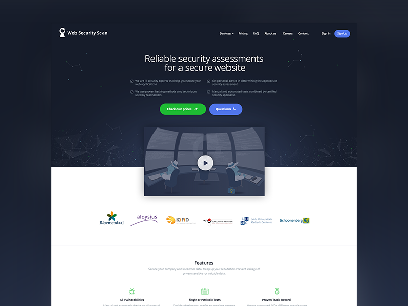 Web Security Company green purple blue landing page scans security