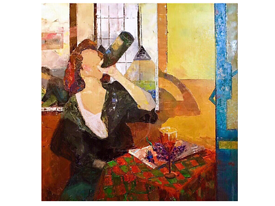 Excessive drinking art oil painting painting wine woman