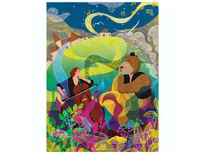 Instrumental ensemble art bear character drawing editorial girl illustration music night painting