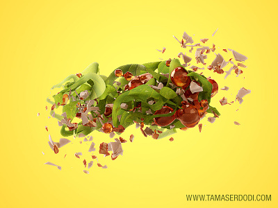 3D CGI Snackfood Exploded ingredients 3d cgi digial food food styling photography render restaurant snackfood spice spinach vegetables
